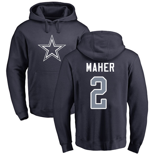 Men Dallas Cowboys Navy Blue Brett Maher Name and Number Logo 2 Pullover NFL Hoodie Sweatshirts